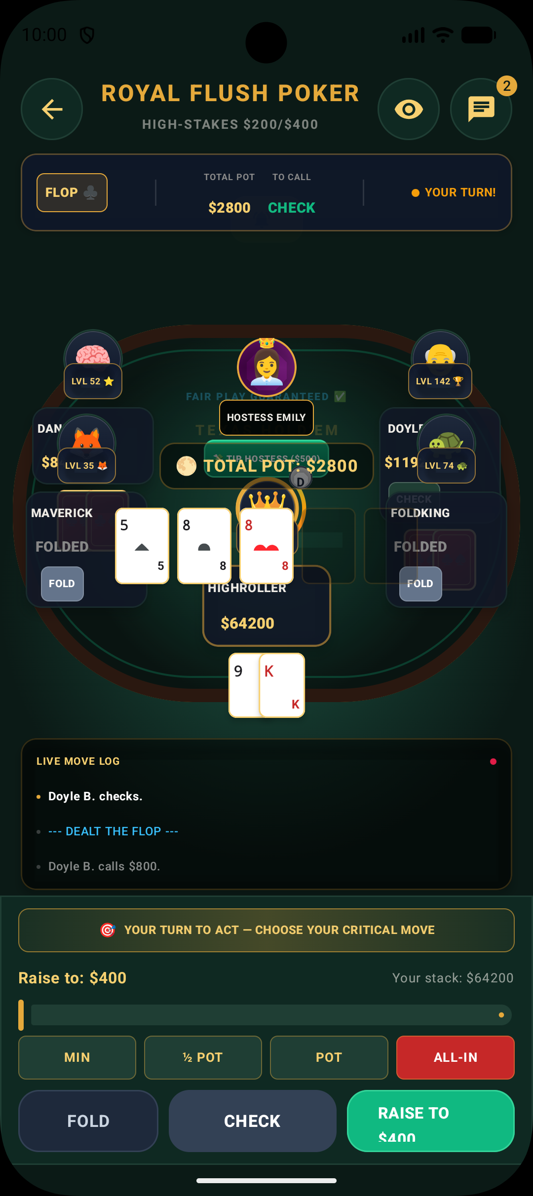 Flop betting controls in Royal Flush Poker for Android